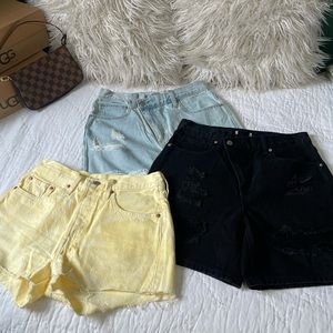 Denim Jean Shorts Bundle- Levi’s & Princess Polly (yellow, blue, & black)
